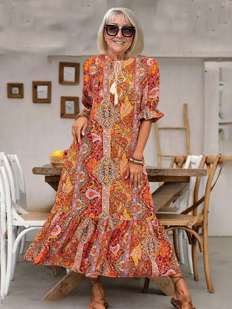 Mevelyn - Vestido Bohemio de Paisley con Borlas