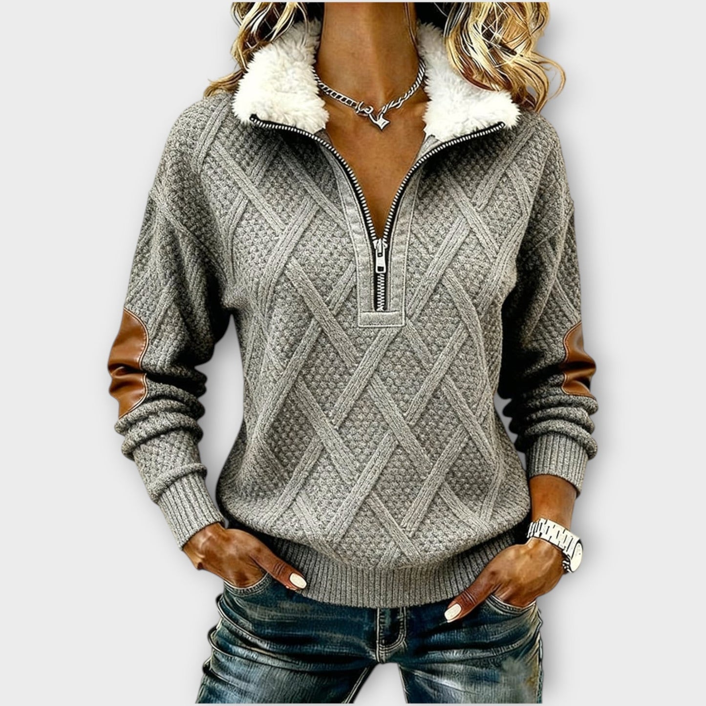 Suéter con Cuello Sherpa a Medio Zip