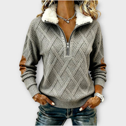 Suéter con Cuello Sherpa a Medio Zip