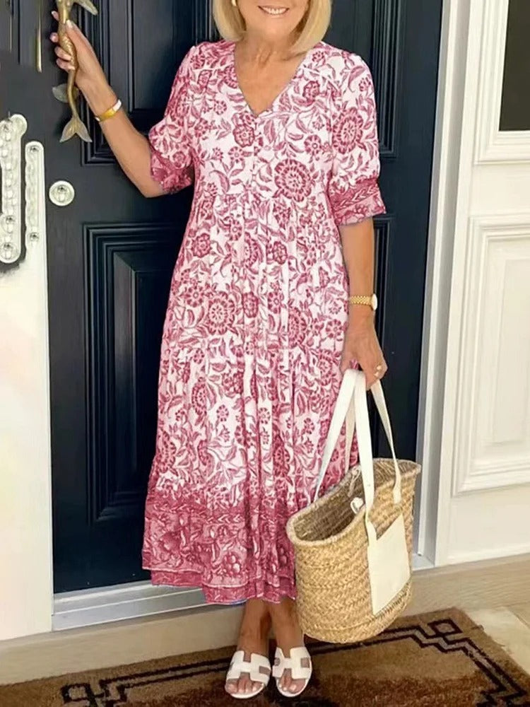 Lilara - Vestido Floral Boho con Escote en V Profundo
