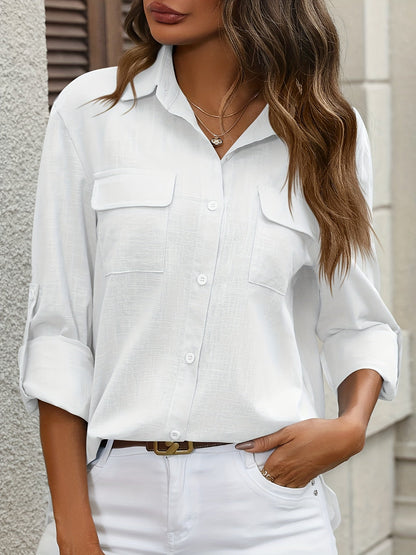 Athena - Camisa de Algodón con Bolsillos Frontales