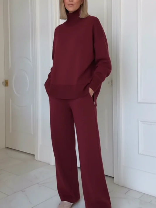 Conjunto de Dos Piezas con Cuello Alto y Cierre de Cremallera, Pantalones Rectos