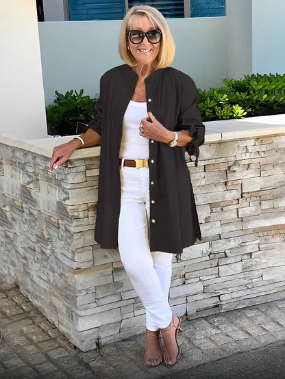 Elliora - Chaqueta de Camisa de Algodón con Espalda Fruncida