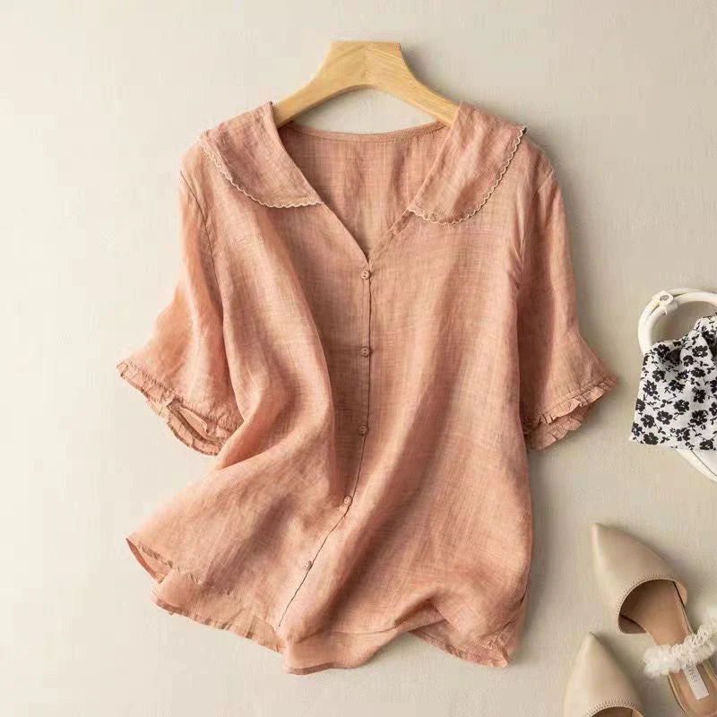 Sotiria - Elegante Blusa de Lino de Manga Corta