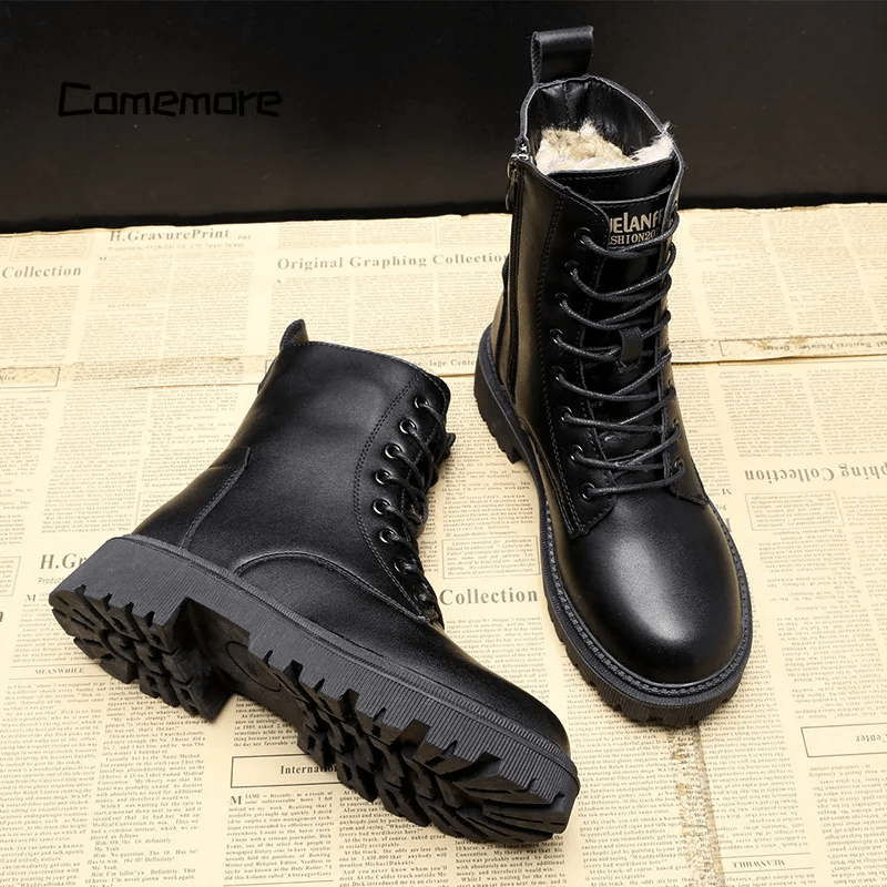 Botas de Cuero Negro Brillante