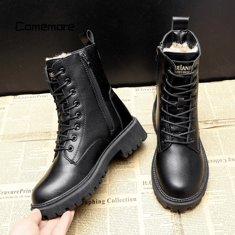 Botas de Cuero Negro Brillante