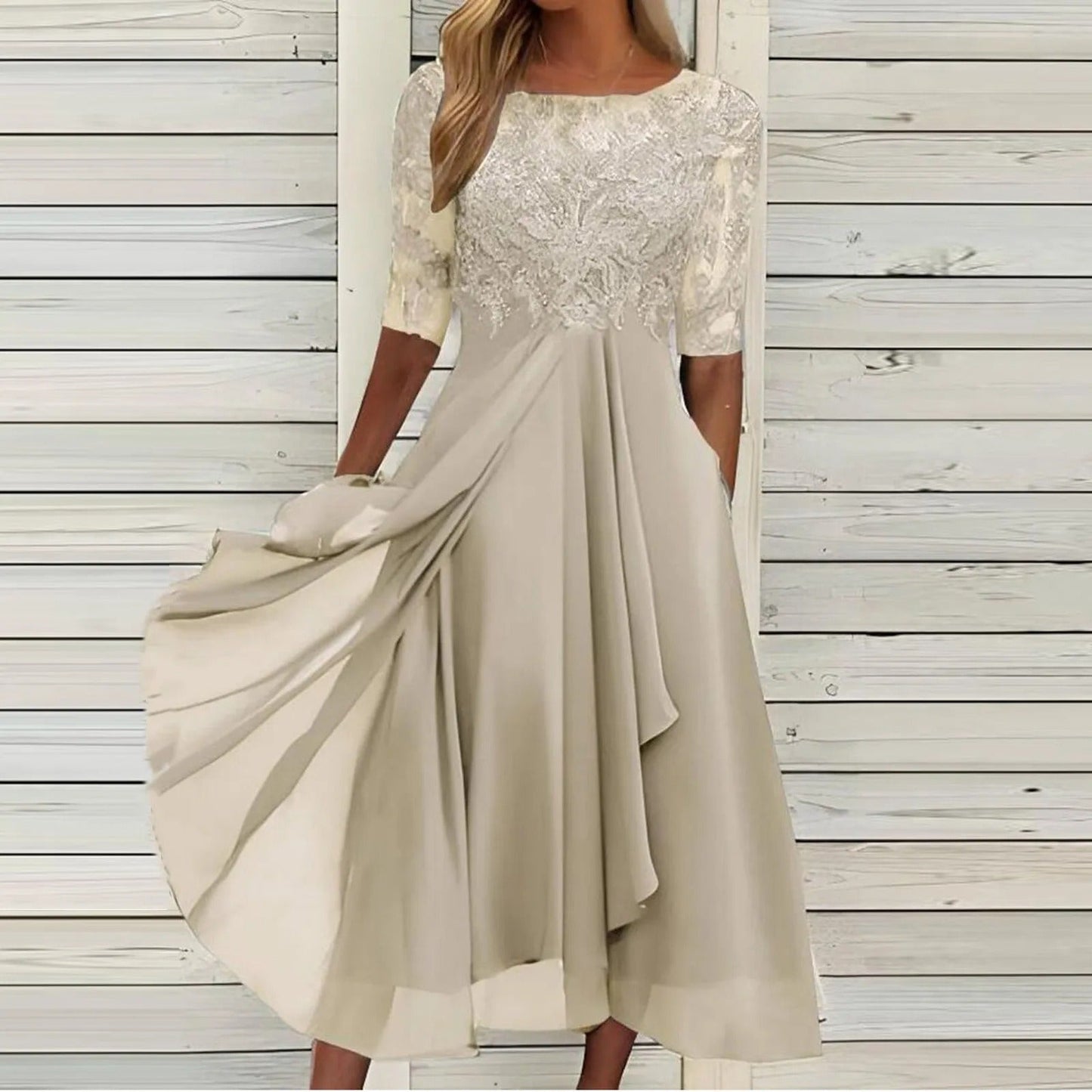 Scarlett™ - Vestido Midi con Mangas de Encaje