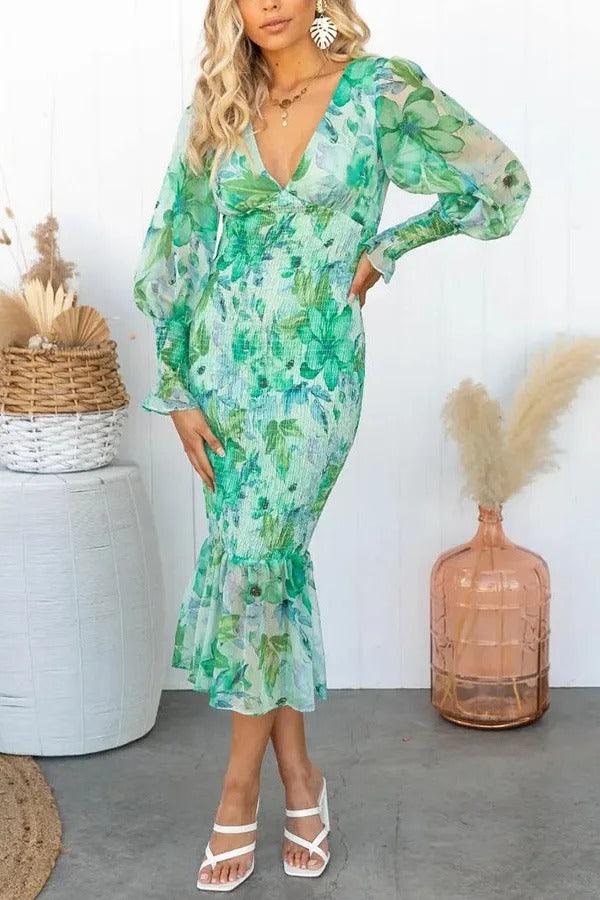 Melissa - Vestido Midi con Volantes Florales