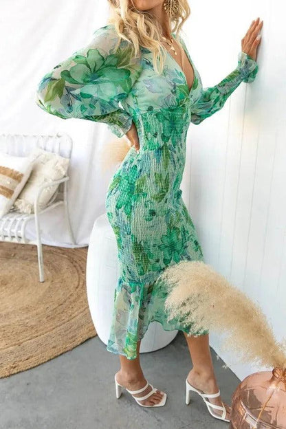 Melissa - Vestido Midi con Volantes Florales