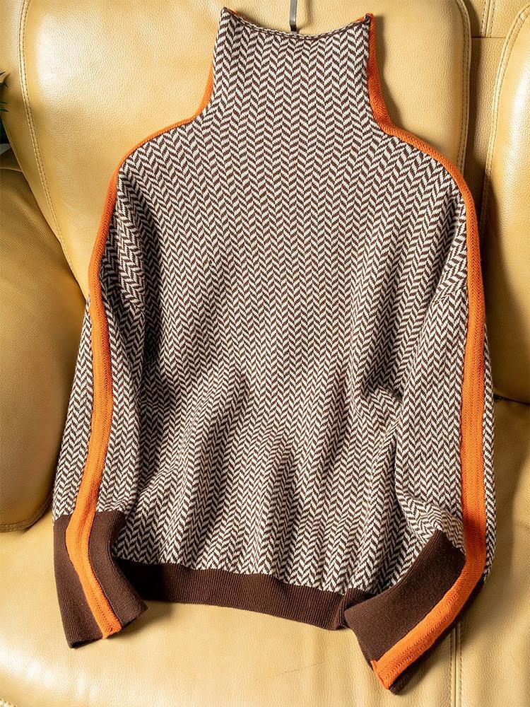 Élise | Suéter de cuello alto con rayas contrastantes distintivas