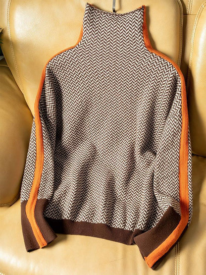 Élise | Suéter de cuello alto con rayas contrastantes distintivas