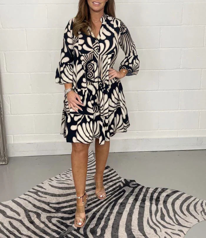 Fenella - Vestido Midi de Cuello en V Impreso