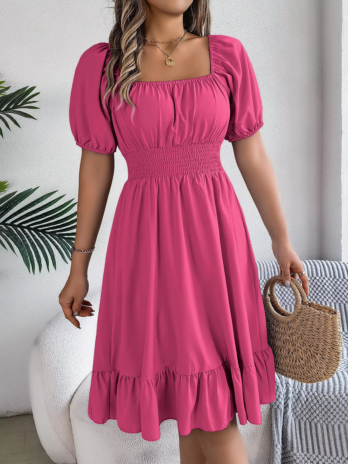 Riley™ - Vestido de lino con cuello en V y mangas cortas elegante