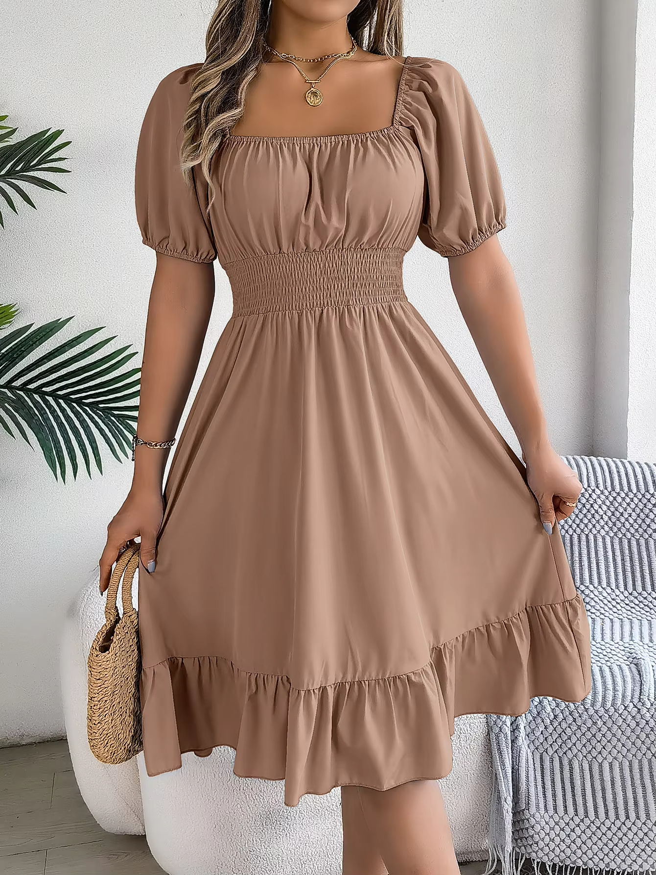 Riley™ - Vestido de Lino con Manga Corta y Escote en V Estiloso