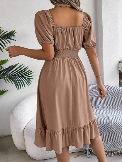 Riley™ - Vestido de lino con cuello en V y mangas cortas elegante