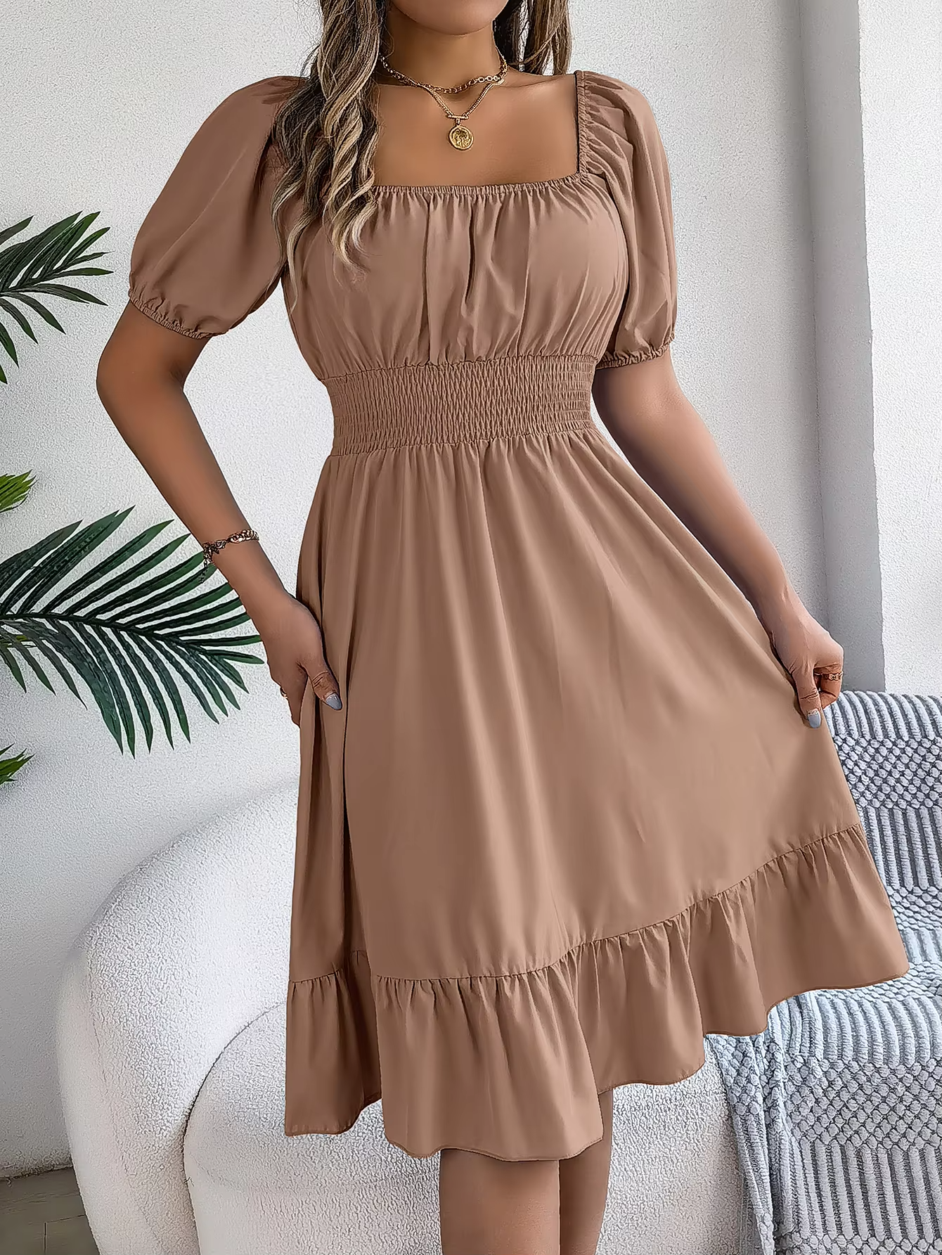 Riley™ - Vestido de lino con cuello en V y mangas cortas elegante