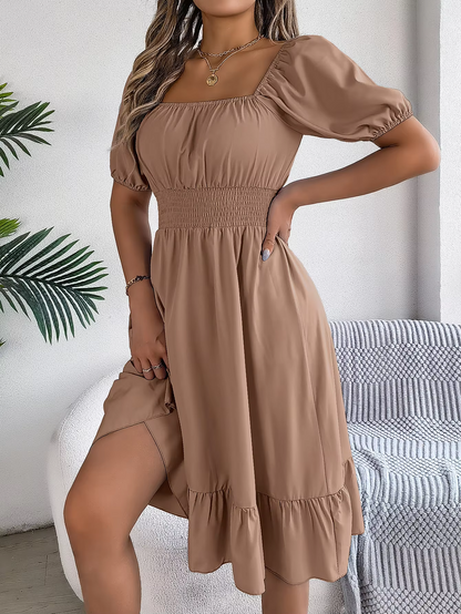 Riley™ - Vestido de lino con cuello en V y mangas cortas elegante