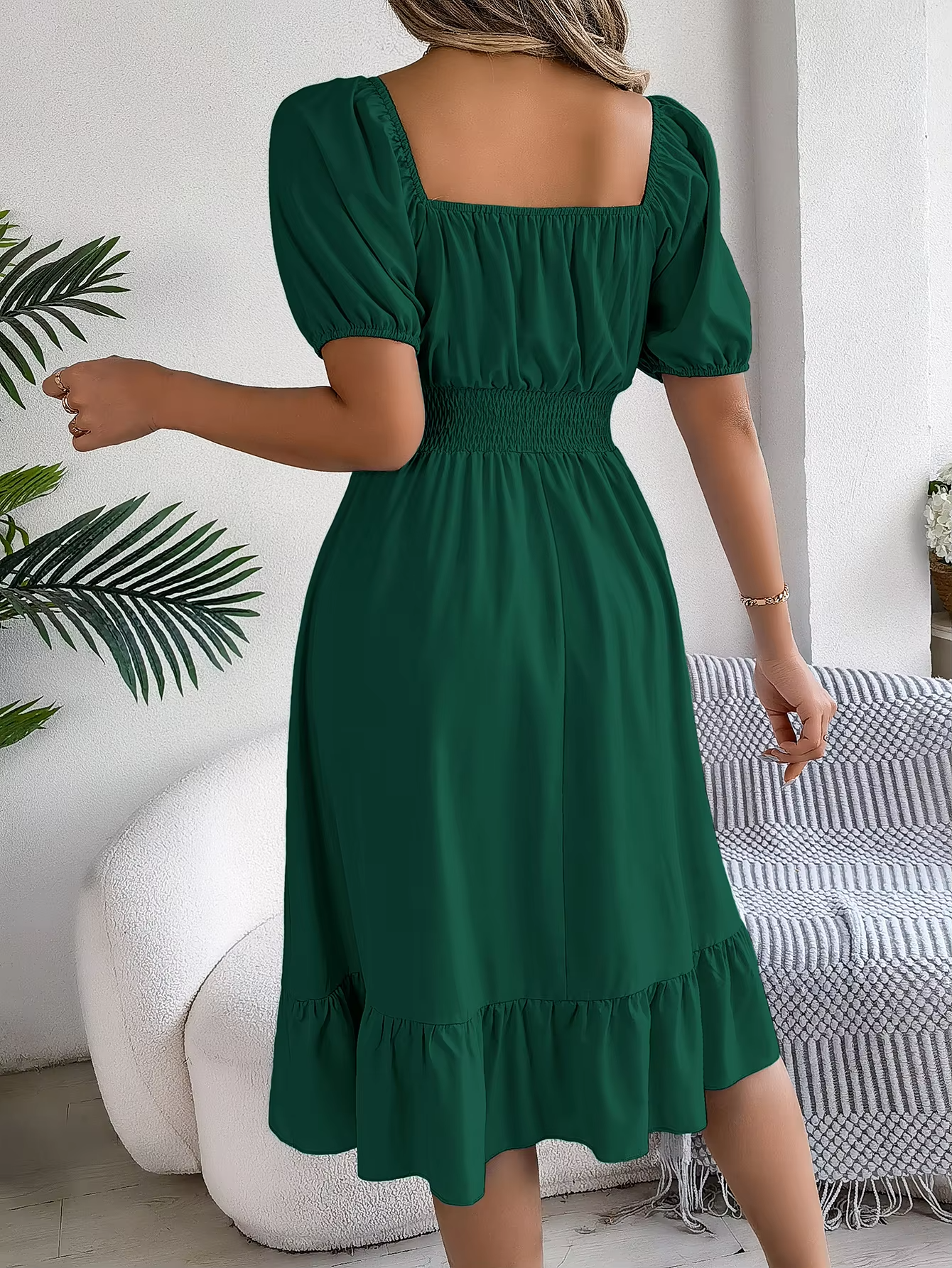 Riley™ - Vestido de lino con cuello en V y mangas cortas elegante
