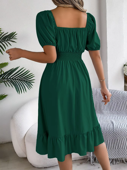 Riley™ - Vestido de lino con cuello en V y mangas cortas elegante
