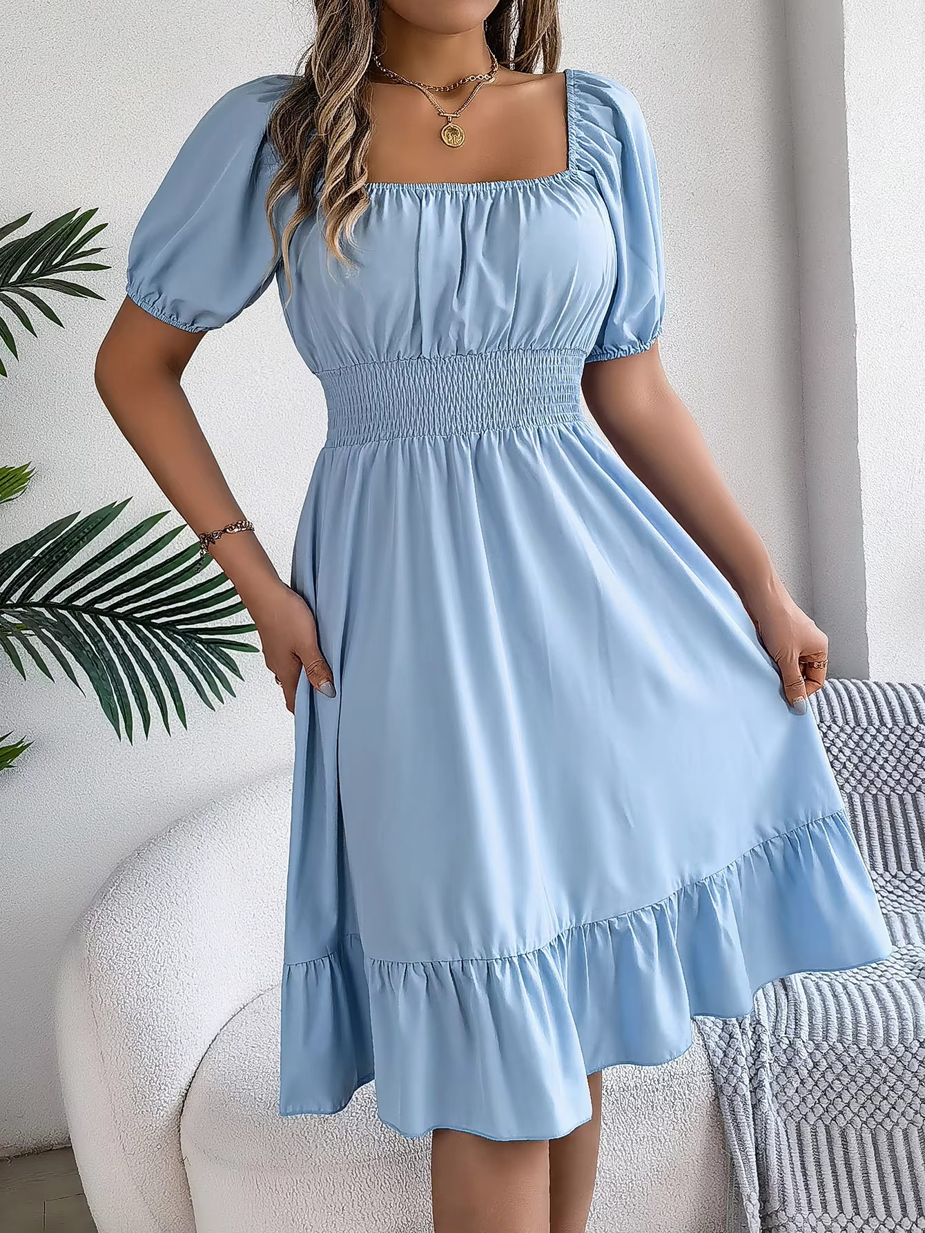 Riley™ - Vestido de Lino con Manga Corta y Escote en V Estiloso