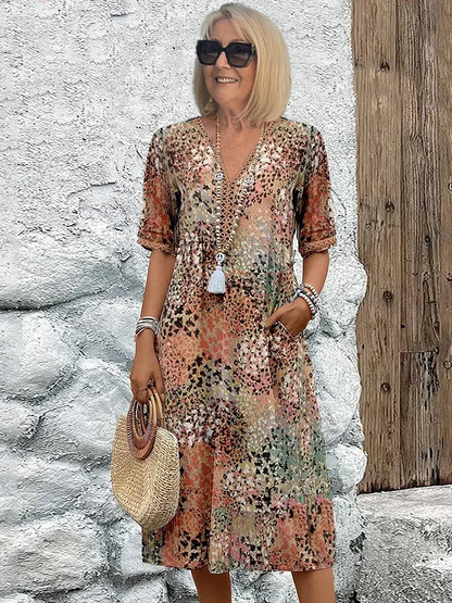 Dania - Vestido Midi Vibrante con Bolsillos