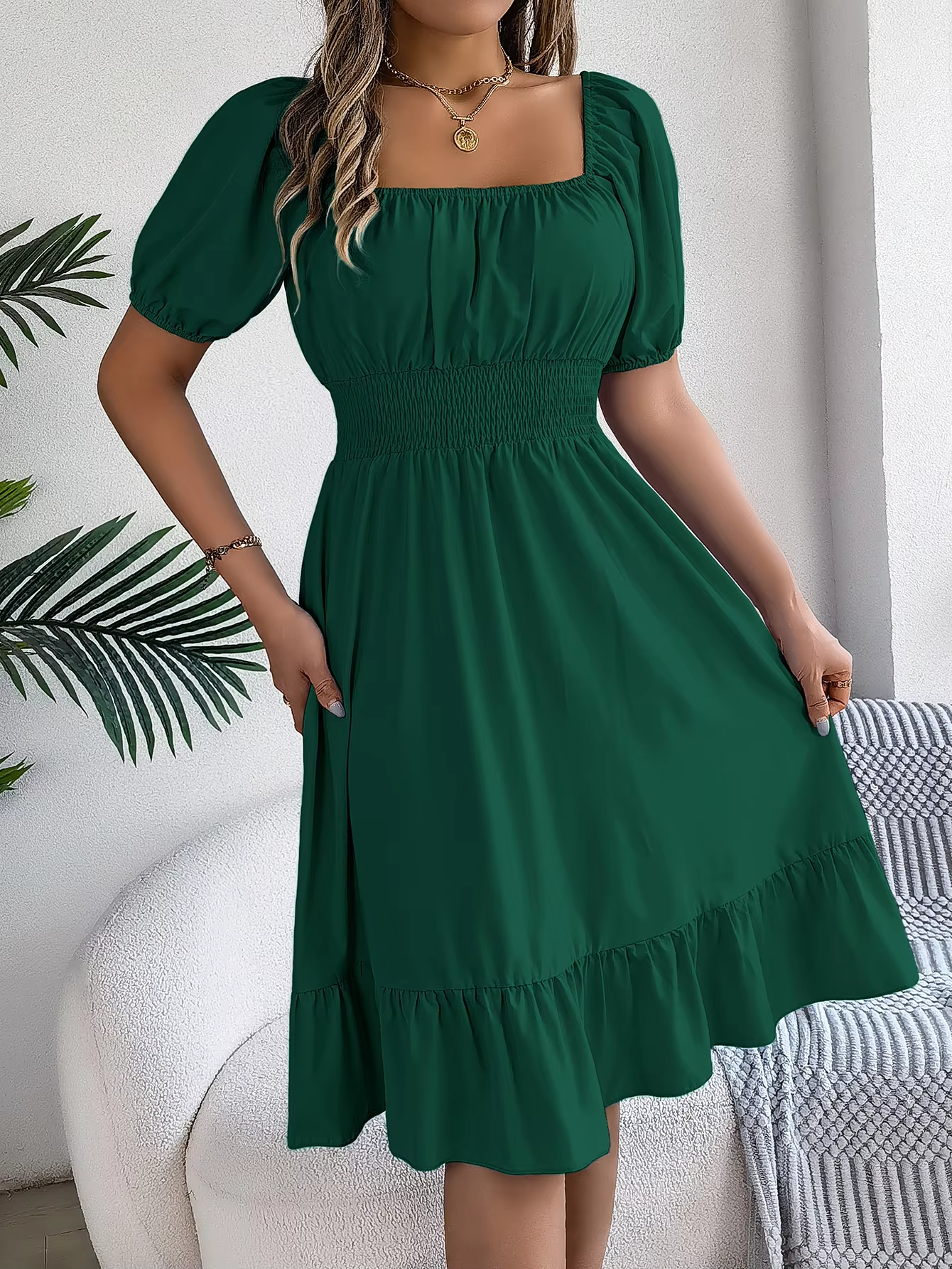 Riley™ - Vestido de lino con cuello en V y mangas cortas elegante