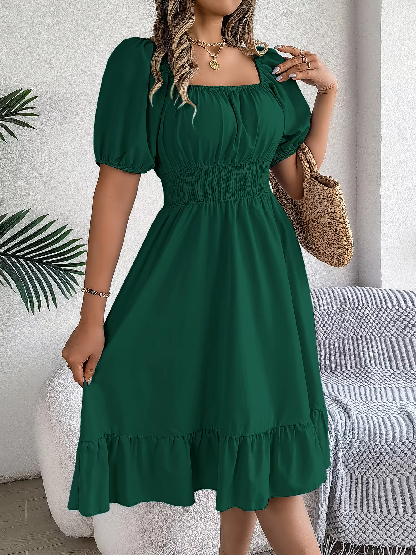 Riley™ - Vestido de lino con cuello en V y mangas cortas elegante
