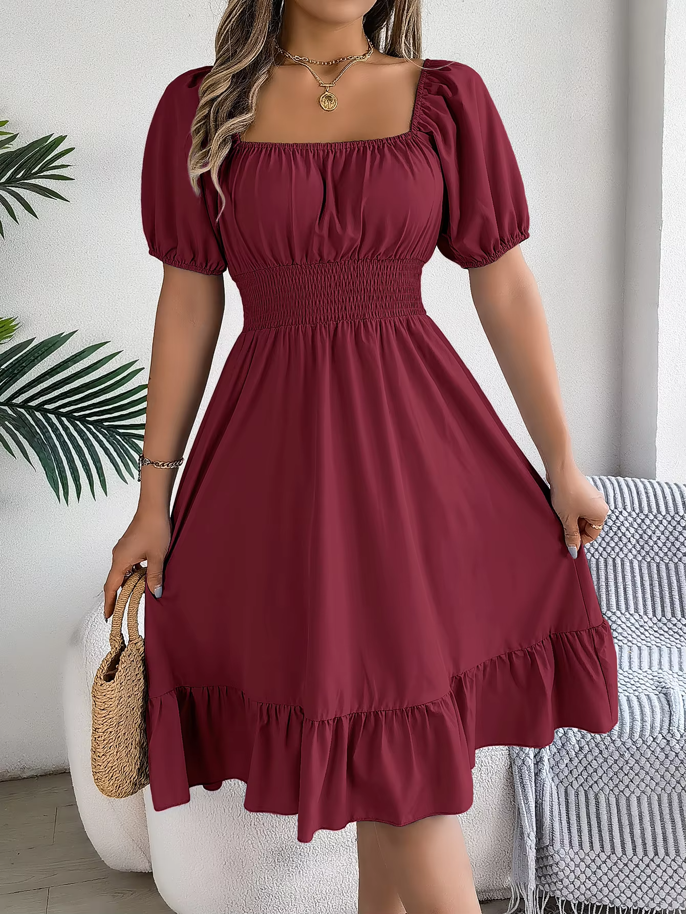 Riley™ - Vestido de lino con cuello en V y mangas cortas elegante