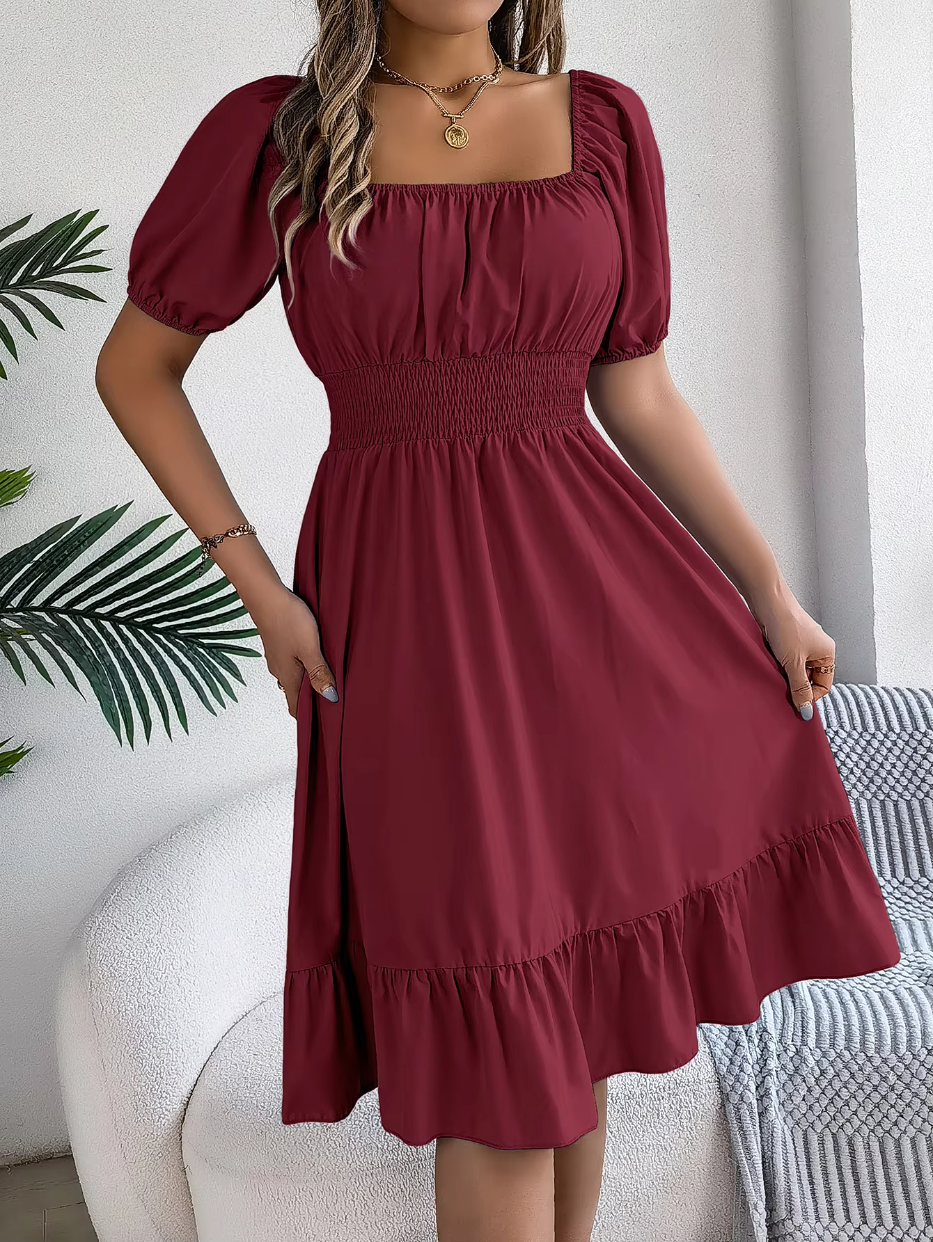 Riley™ - Vestido de lino con cuello en V y mangas cortas elegante