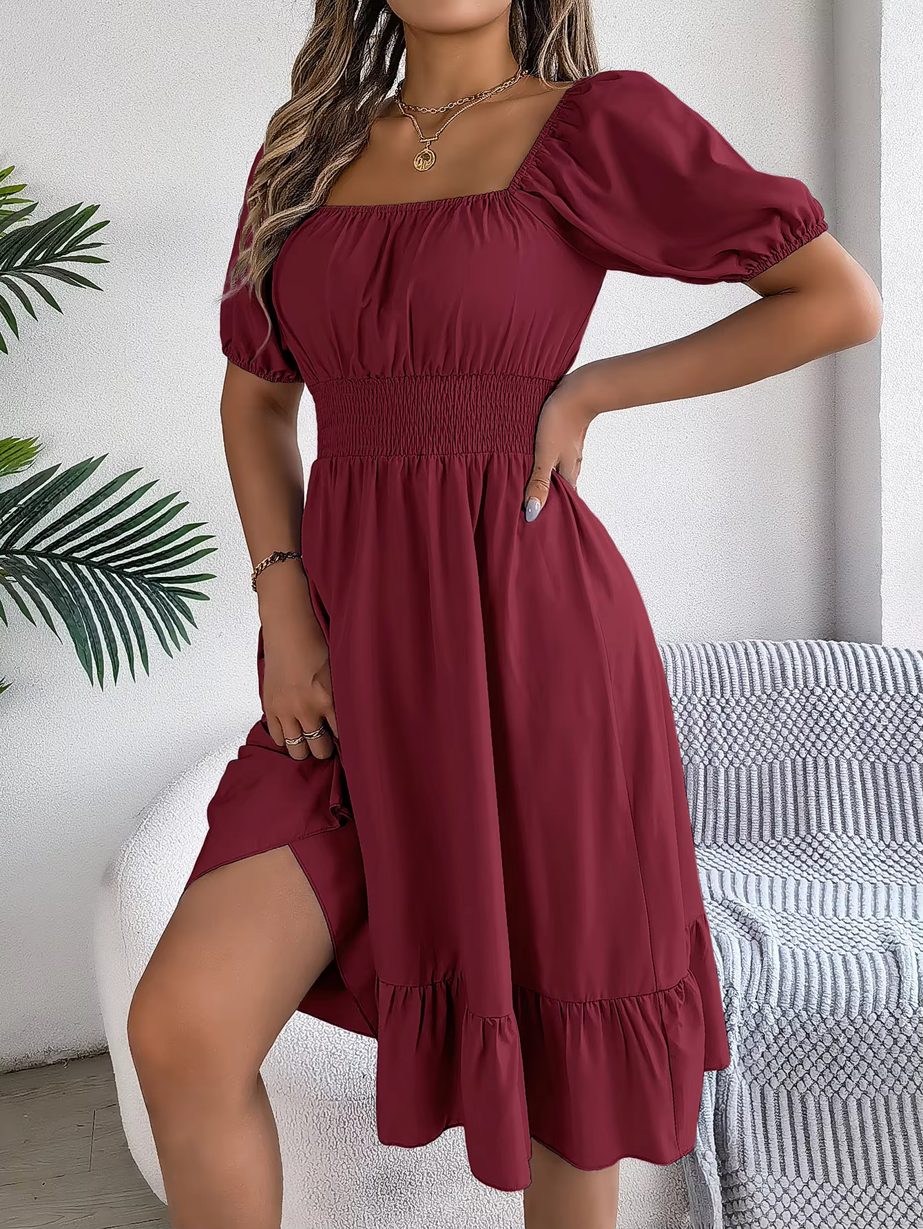 Riley™ - Vestido de Lino con Manga Corta y Escote en V Estiloso