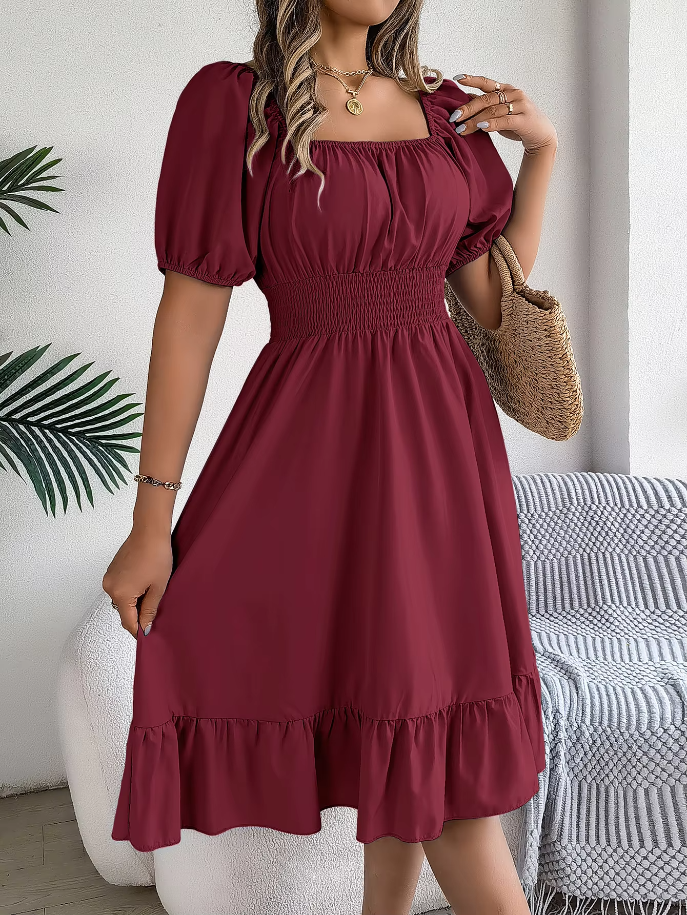 Riley™ - Vestido de lino con cuello en V y mangas cortas elegante