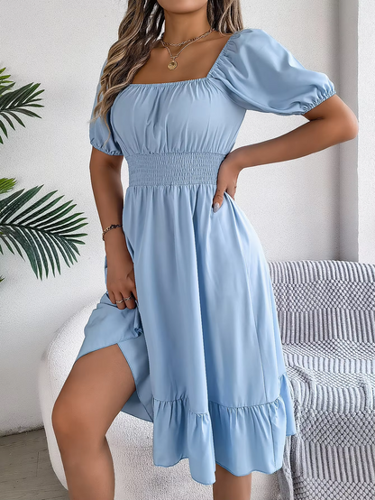 Riley™ - Vestido de lino con cuello en V y mangas cortas elegante