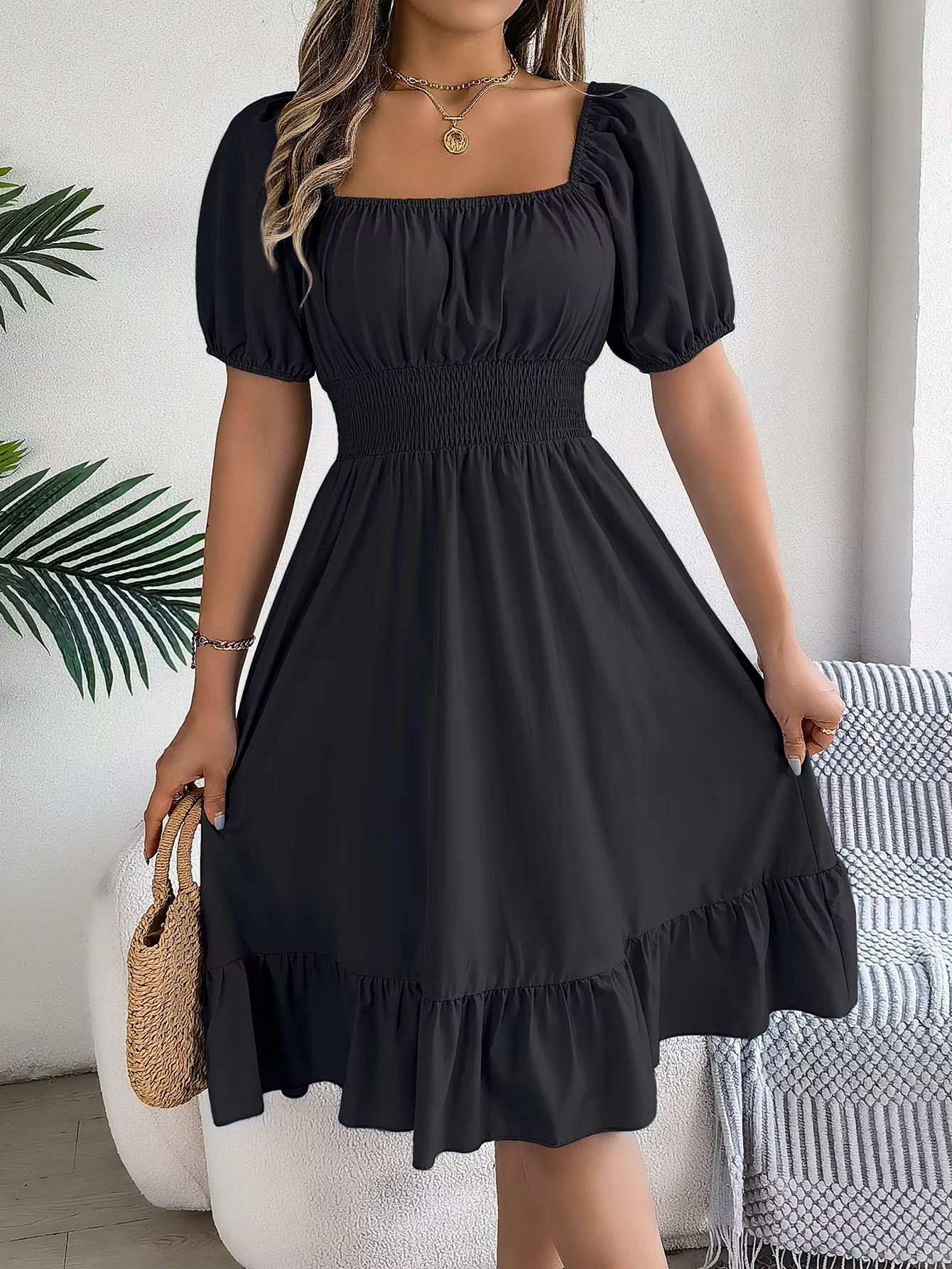 Riley™ - Vestido de Lino con Manga Corta y Escote en V Estiloso