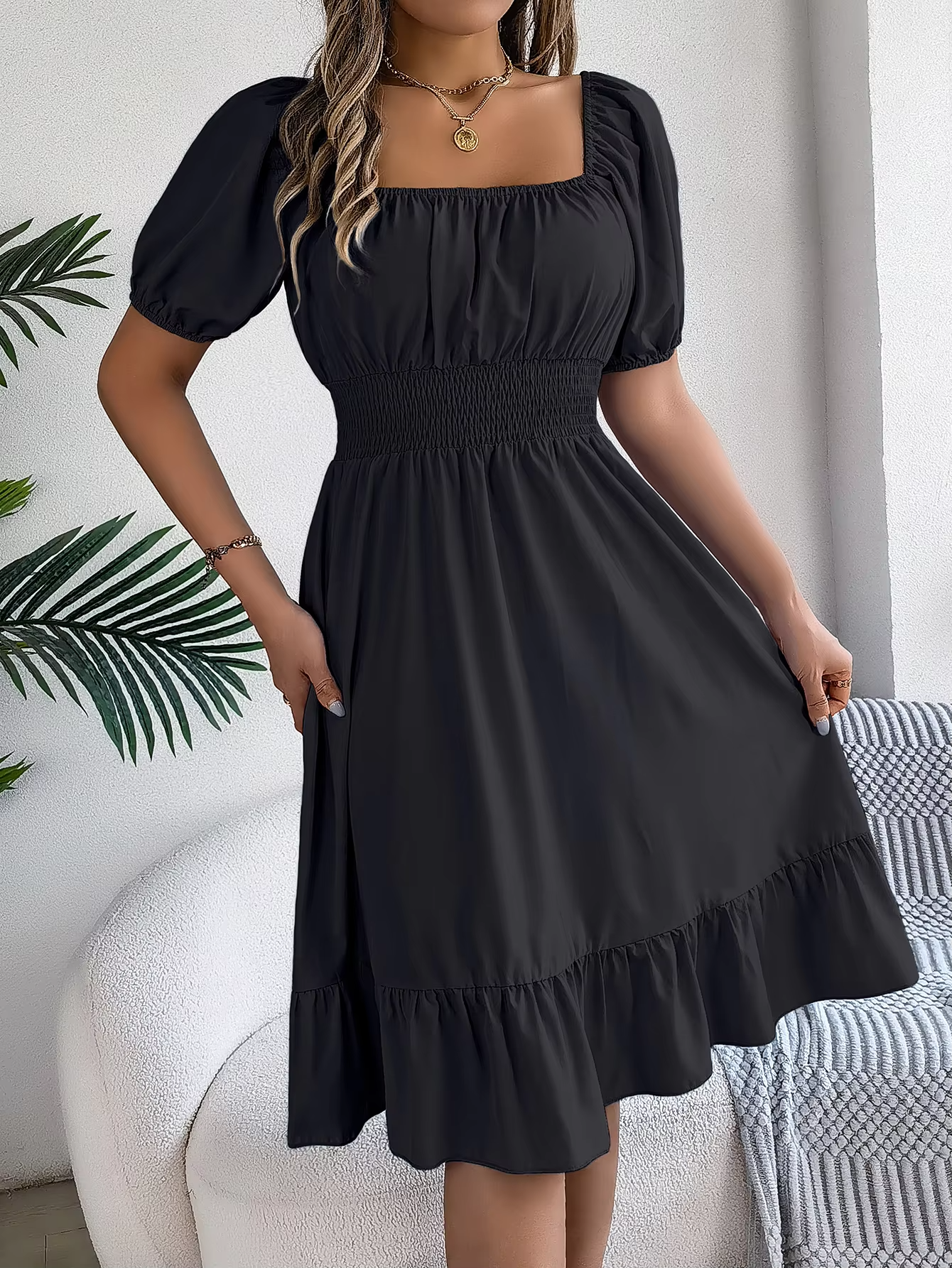 Riley™ - Vestido de Lino con Manga Corta y Escote en V Estiloso