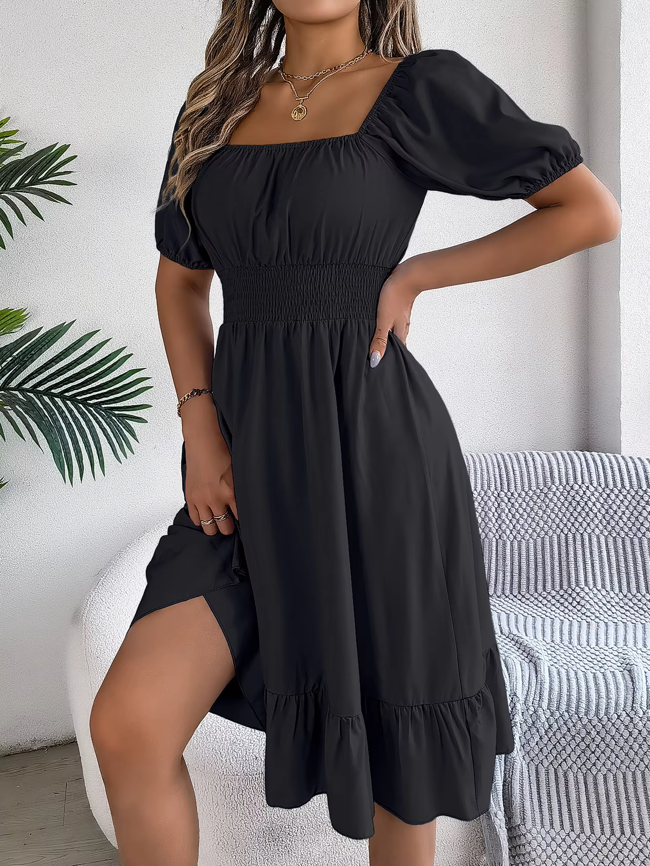 Riley™ - Vestido de Lino con Manga Corta y Escote en V Estiloso