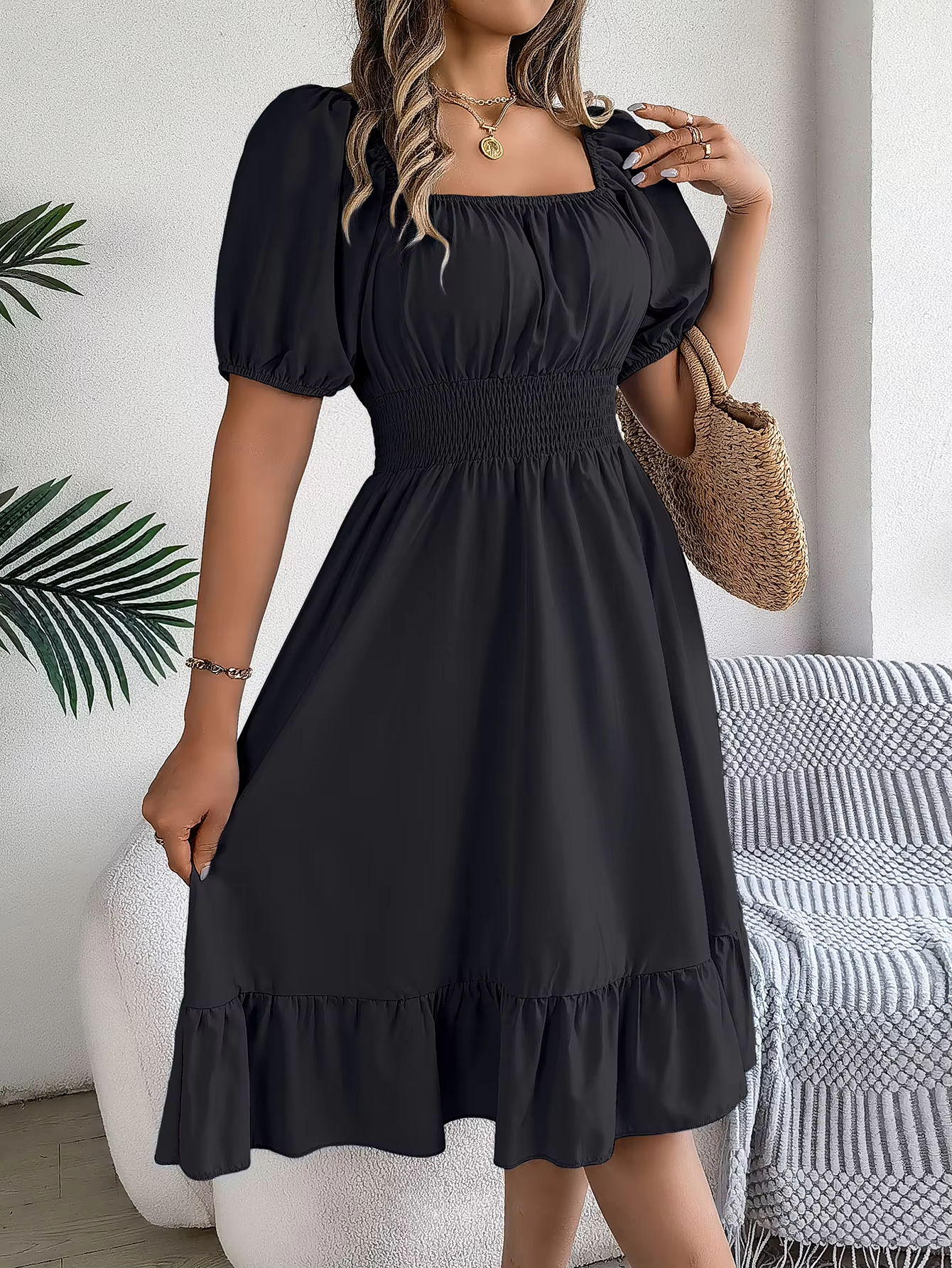 Riley™ - Vestido de lino con cuello en V y mangas cortas elegante