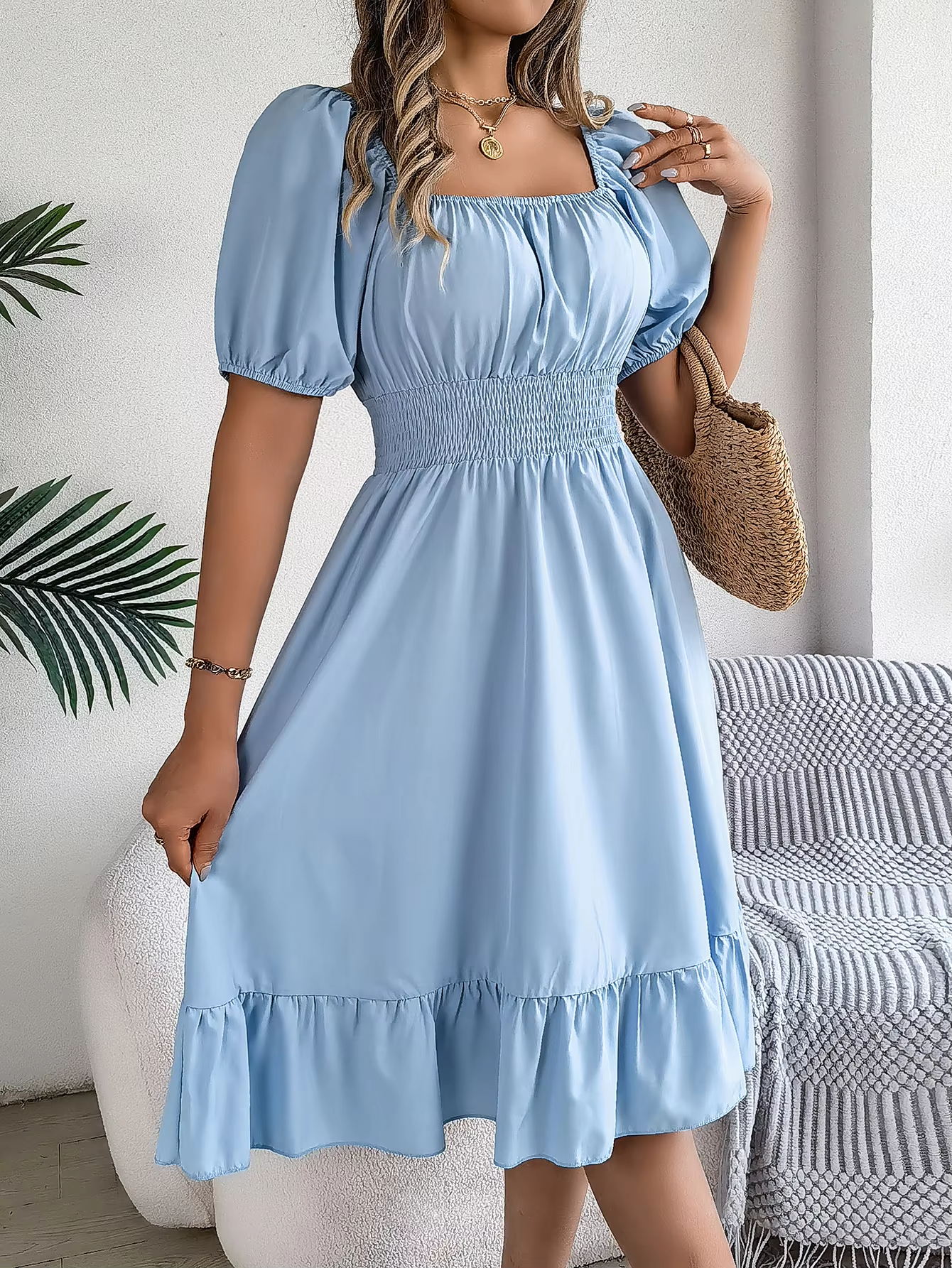 Riley™ - Vestido de lino con cuello en V y mangas cortas elegante