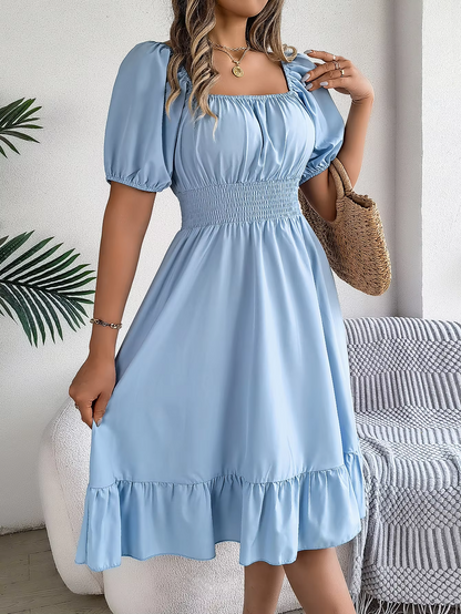 Riley™ - Vestido de lino con cuello en V y mangas cortas elegante