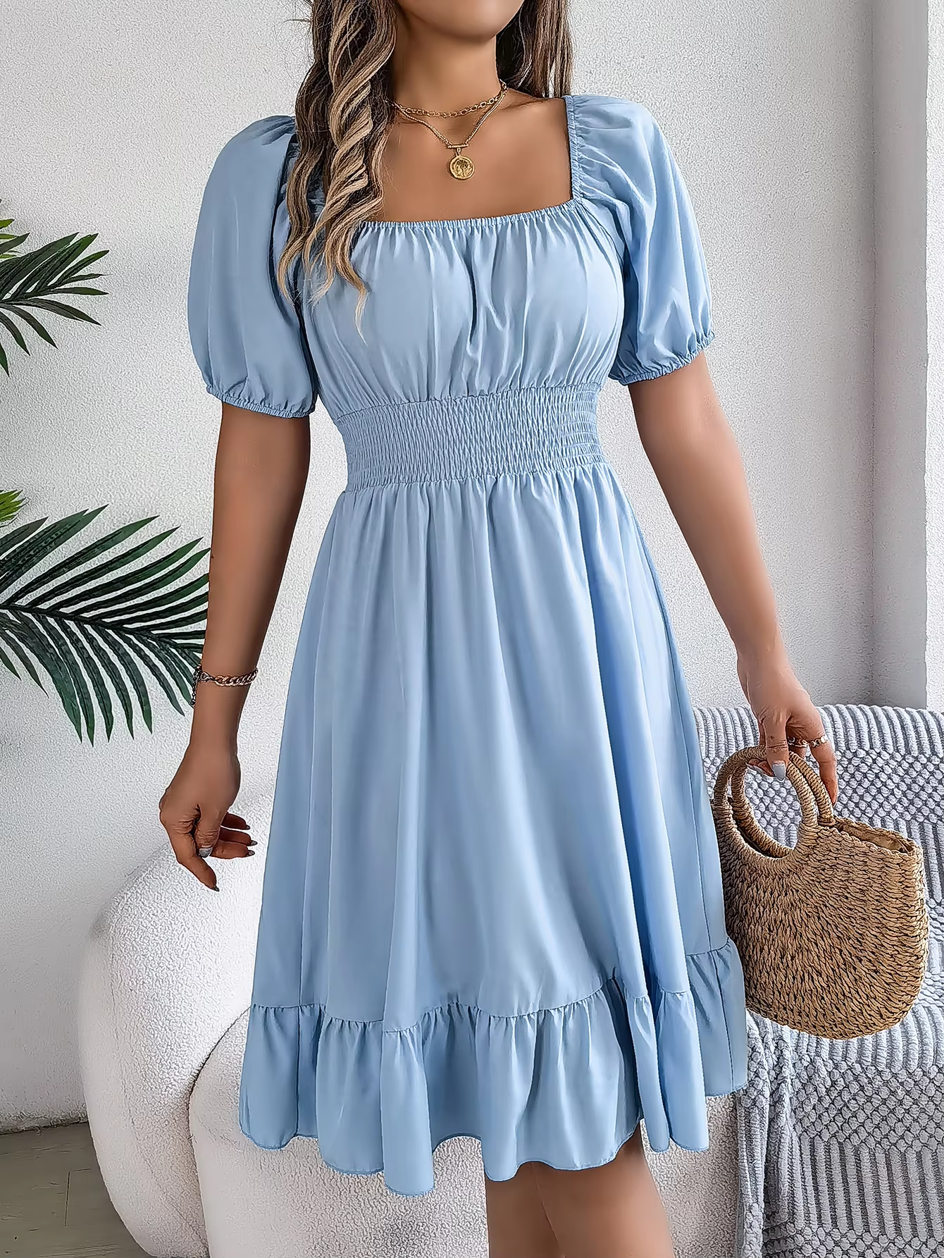 Riley™ - Vestido de lino con cuello en V y mangas cortas elegante