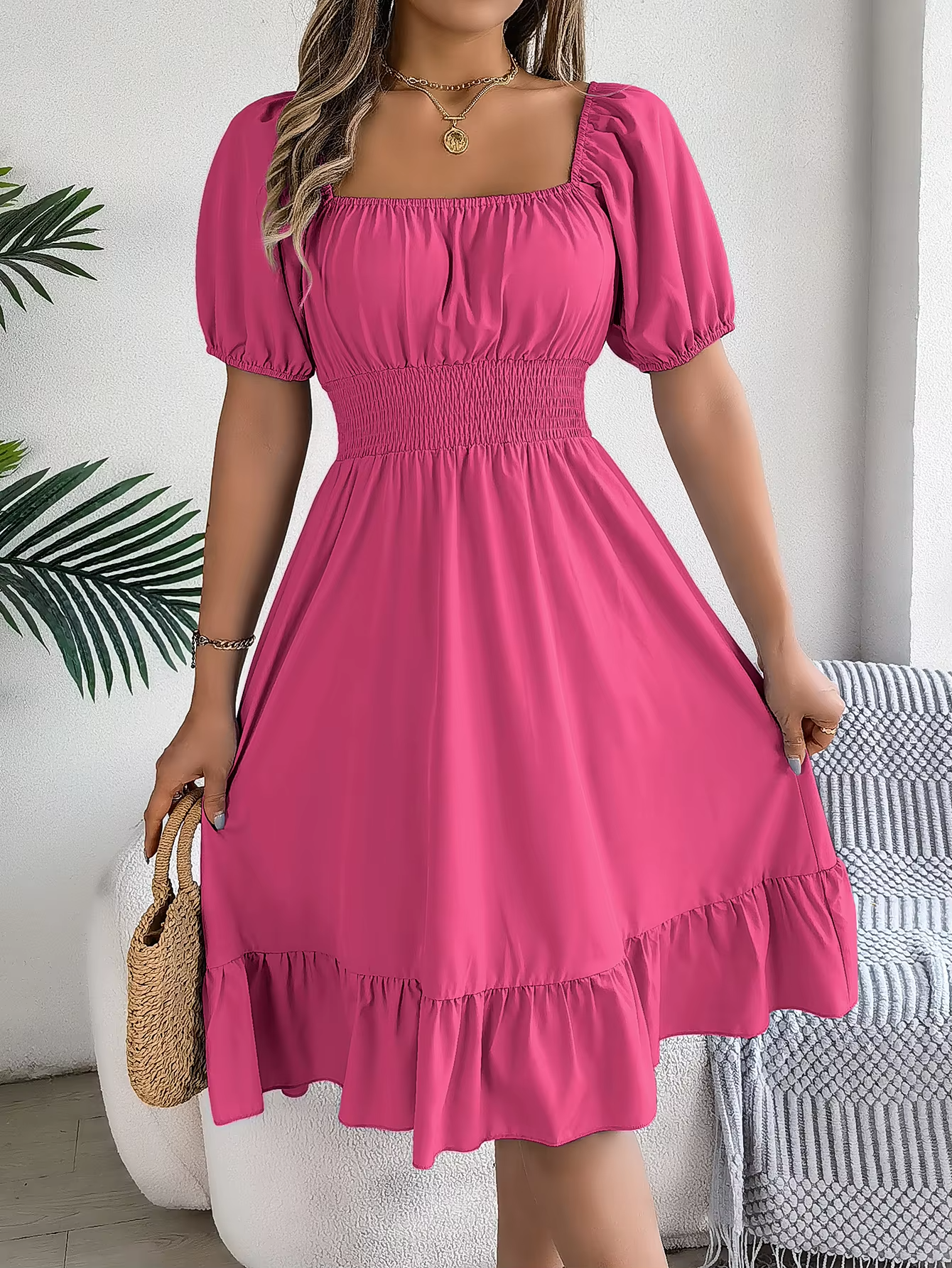 Riley™ - Vestido de lino con cuello en V y mangas cortas elegante
