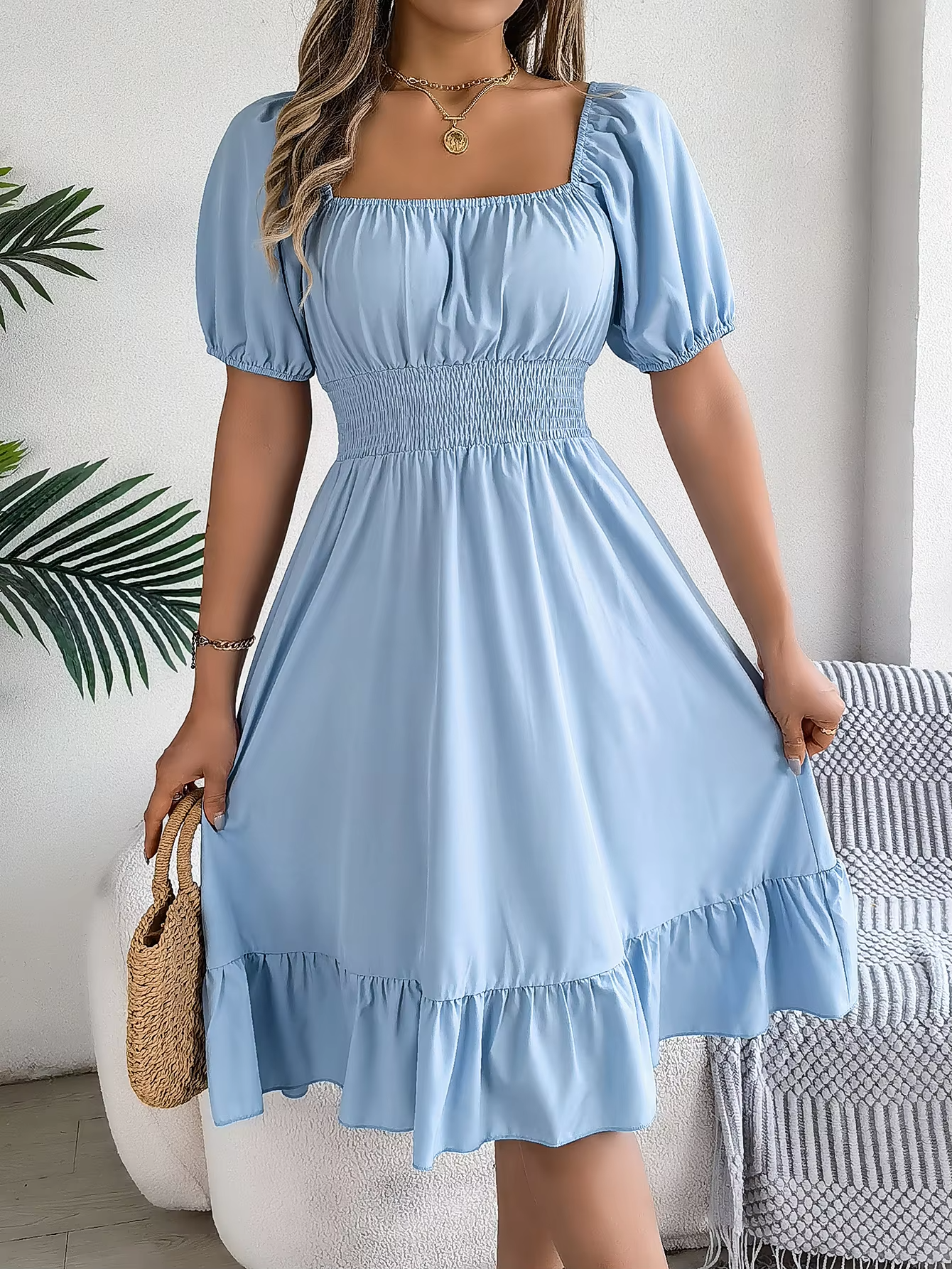 Riley™ - Vestido de Lino con Manga Corta y Escote en V Estiloso