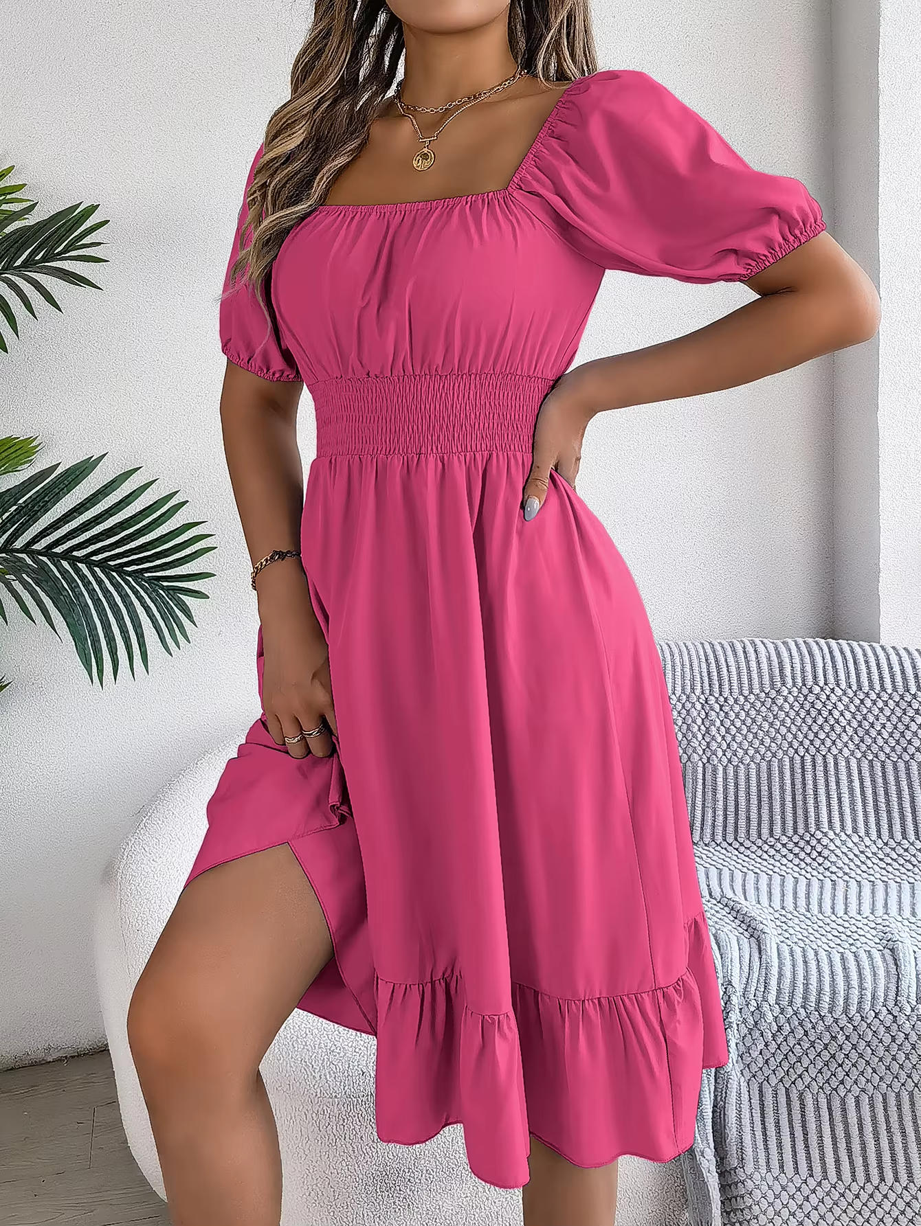Riley™ - Vestido de lino con cuello en V y mangas cortas elegante