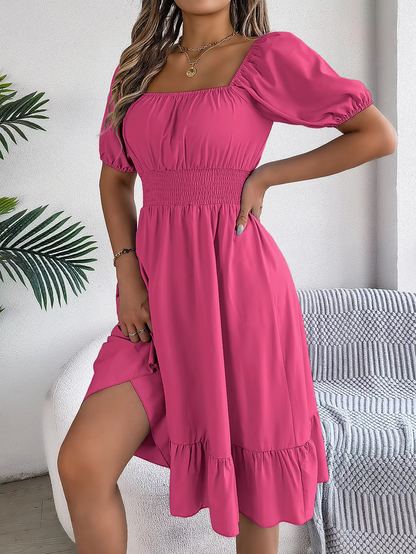 Riley™ - Vestido de lino con cuello en V y mangas cortas elegante
