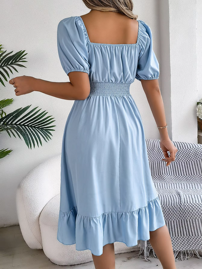 Riley™ - Vestido de lino con cuello en V y mangas cortas elegante