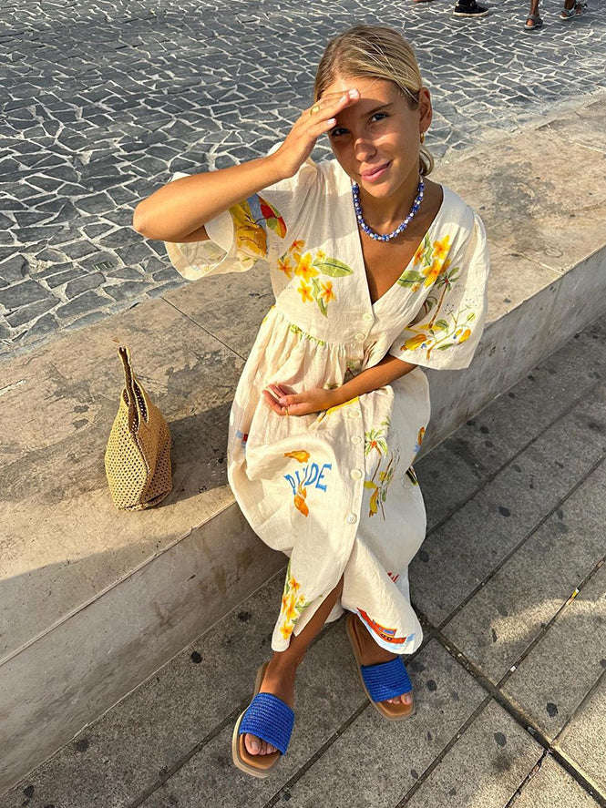Zoey – Vestido Midi de Verano con Estampado de Ilustración