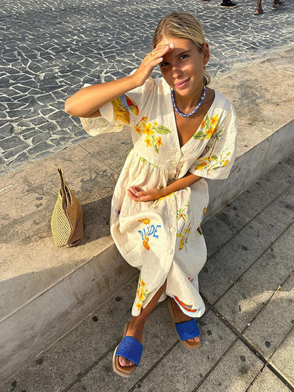 Zoey – Vestido Midi de Verano con Estampado de Ilustración