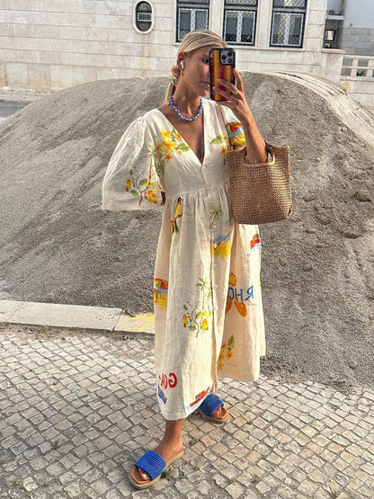 Zoey – Vestido Midi de Verano con Estampado de Ilustración