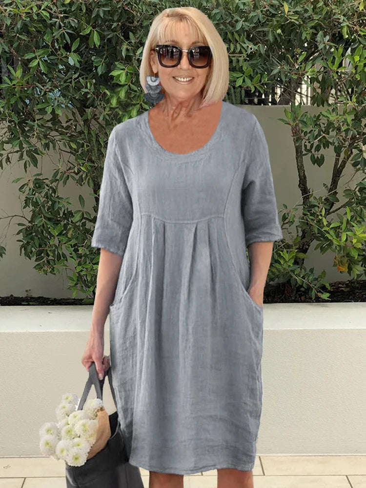 Noara - Vestido Túnica de Algodón Casual con Bolsillos