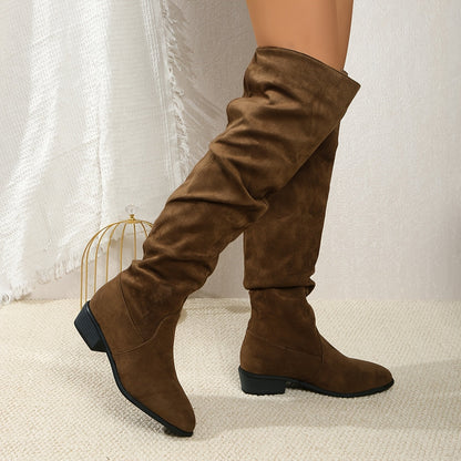 Versión alargada Botas de mujer apiladas a la moda Versátiles sobre la rodilla