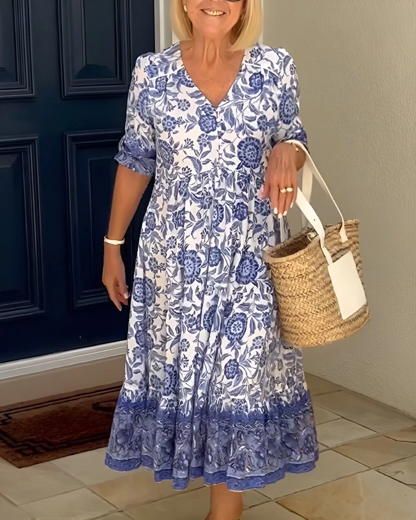 Luna - Vestido Floral V-Cuello Elegante